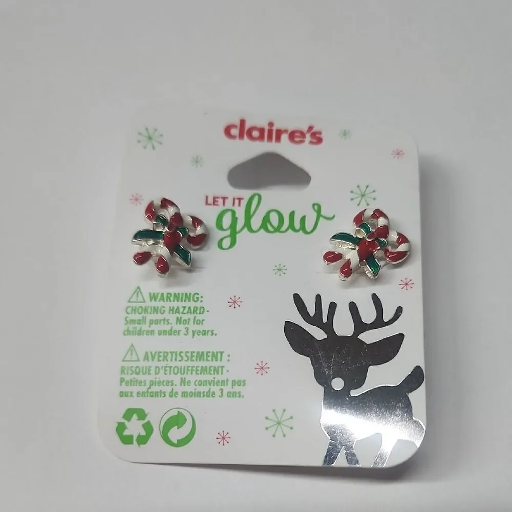 Claire's Candy Cane Earrings - Red and Green Let it Glow
